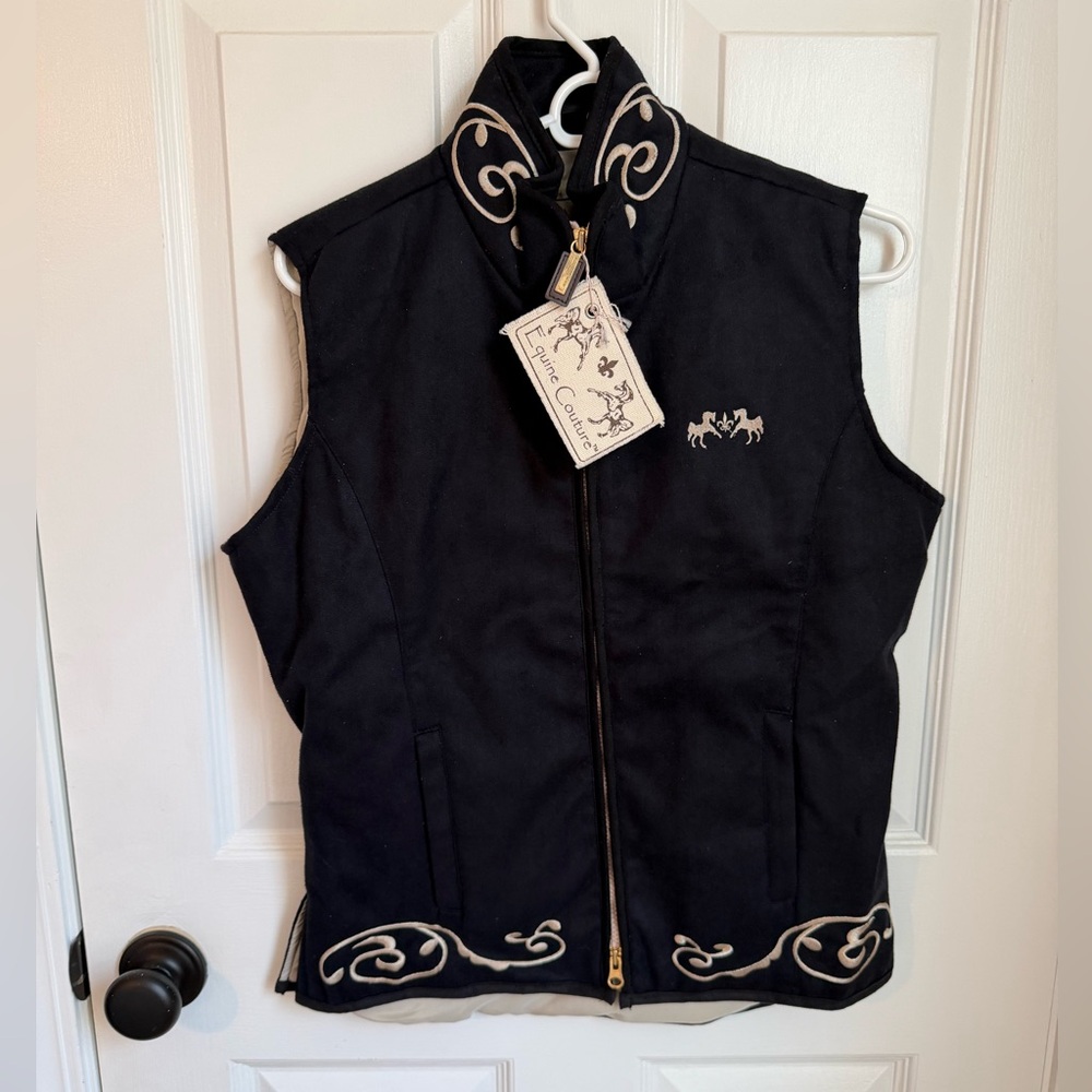 NWT Equine Black Suede like Vest Embroidery